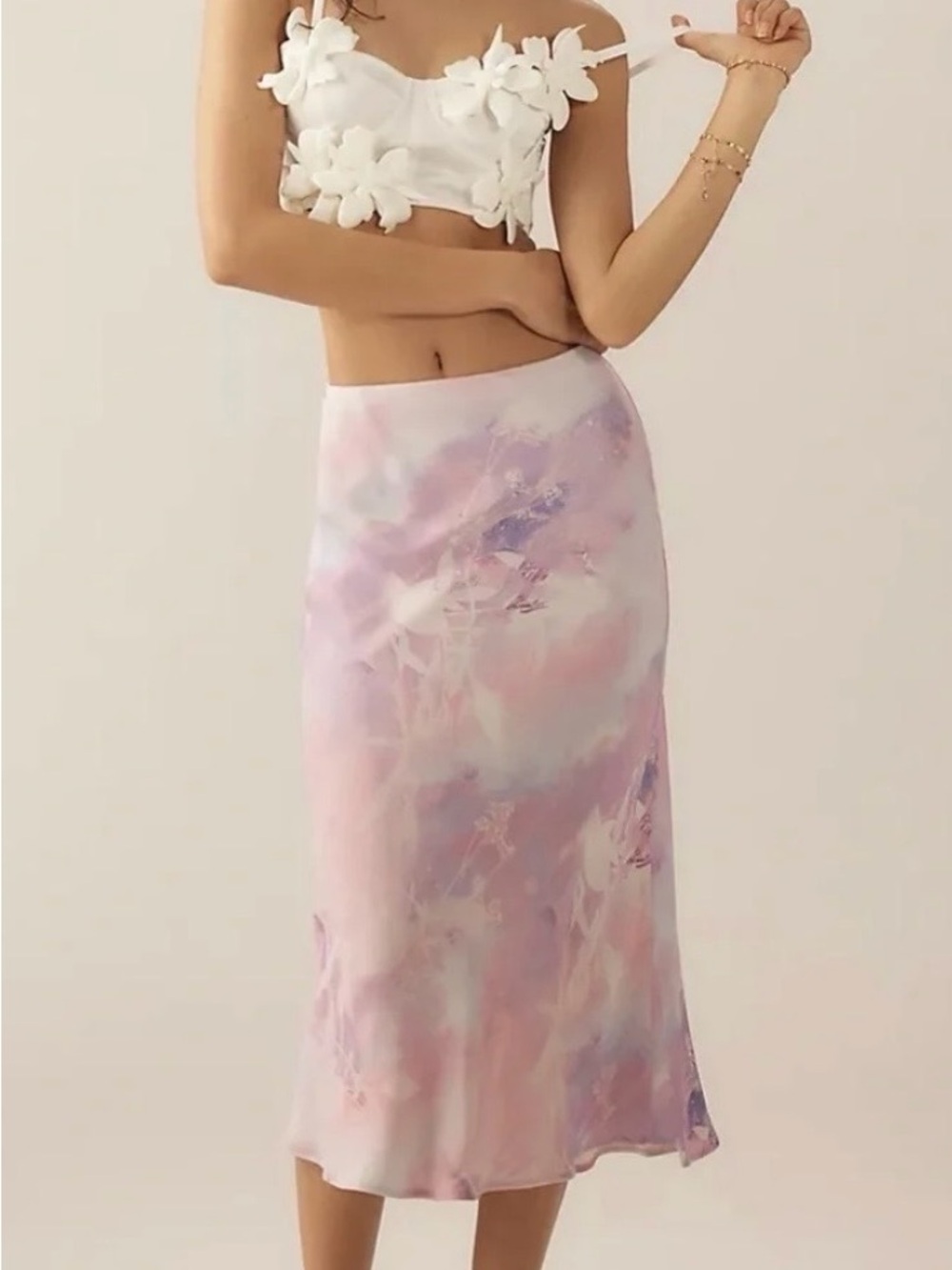 Anthropologie Pastel Watercolor Midi Skirt - Pink